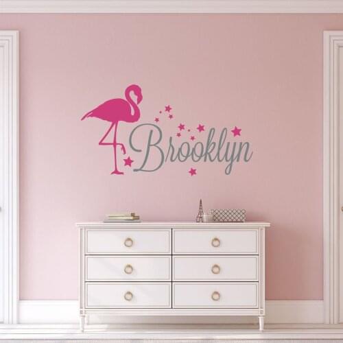 Makeyes Flamingo Custom Name Wall Decal Girls Baby Room Wall Decor Vinyl Personalized Kids Names Flamingo Star Wall Sticker Q605