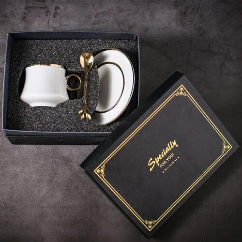 European-style small luxury coffee cup exquisite ceramic cup with gold flower tea cup and saucer set simple cup with spoon set