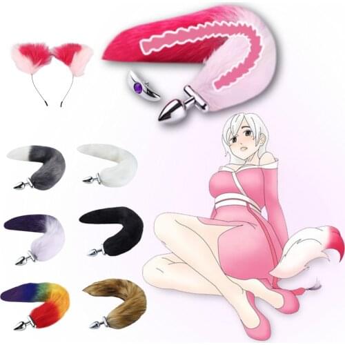 Metal Butt Anal Plug with Fox tail and cat ear Cosplay Erotic Accessories anal dildo Adult Sex Toys for women Couples bdsm games