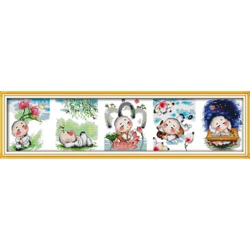 The Lovely Little monks(view picture) Ecological Cotton Chinese Cross Stitch Kits Printed DMC 11CT 14CT DIY Wedding Decoration