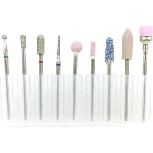 9pcs Nail Drill Bits Set Nail File Electric Rotary Burrs Polishing Ceramic Milling Machine Material Dental Polisher Kit