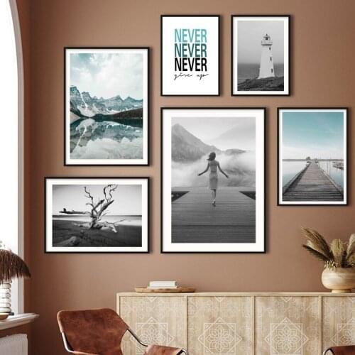 Sea Lighthouse Girl Bridge Mountain Plant Wall Art Canvas Painting Nordic Posters And Prints Wall Pictures For Living Room Decor