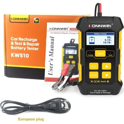 NEW-KONNWEI KW510 12V Car Recharge Tool Car Battery Tester for 12V Car Test Repair Recharge Battery Tester EU Plug