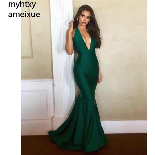 2021 New Sexy Evening Dresses Mermaid Floor Length Sleeveless Prom Dressess Deep V-Neck Backlesss Evening Gowns Custom Made