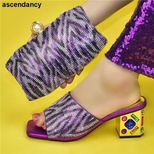 New Arrival African Shoes and Bags Matching Set Decorated with Rhinestone Nigerian Shoes and Matching Bag To Match Party Shoes