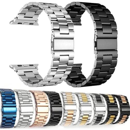Stainless Steel Strap for Apple Watch 42mm 38mm 4 3 2 1 Metal Watchband Three Link Bracelet Band for iWatch Series 4 5 40mm 44mm