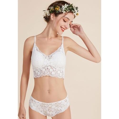 French Silk Lace Bra Sexy Comfortable Chest Wire Free Romantic with Briefs Women Summer Silk Lingerie