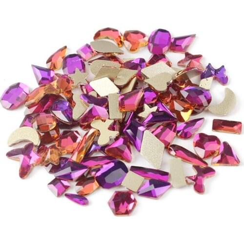 Flame Purple Mix Shape Flat back Rhinestones 100pcs 3D Crystal Nail art Stones for DIY Nails art Decoration