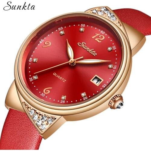 SUNKTA Ladies Watch With Leather Strap