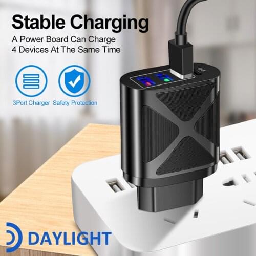 Daylight Universal 3.1A US/UK/EU Mobile Phone Fast Charger 3USB PD Travel Plug Interface Type-C Charger For Iphone/Xiaomi/Huawei
