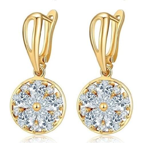 USPS Dropship Gold Color Drop Earrings for Women with Cubic Zirconia Female Flower Earings Fashion Jewelry Gifts Y335