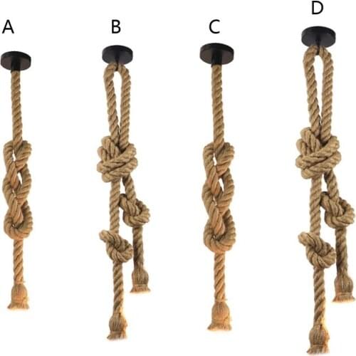 Single/Double Head E27 Hemp Rope Pendant Lamp Vintage Chandelier(Without Bulb)