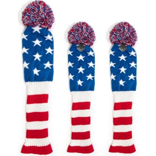 USA Golf Knitting Wool Headcover 3pcs/set Golf Club Head cover Set Amarica Golf Wood Cover 135 Driver Fairway Headcovers with tag Free Shipping