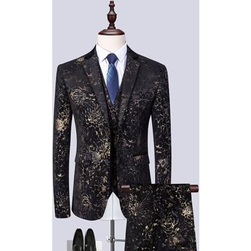 High-end Fashion Printing Groom Wedding Dress Suit Banquet Stage Performance Suit Mens Casual Suit
