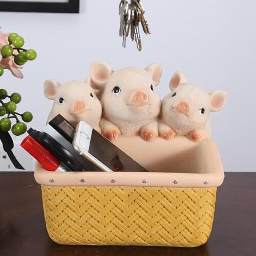 FUN THREE PIGLET RESIN STORAGE BOX CUTE CARTOON PIG RABBIT DESK REMOTE CONTROL PEN STORAGE BOX