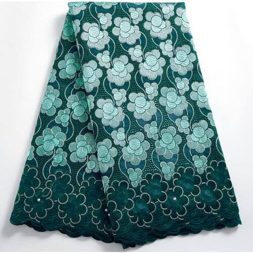 Zhenguiru Green Swiss Voile Lace Fabric African Lace 2021 Cotton Flowers Embroidered Sewing Nigerian Wedding Wonen Dress A 2421