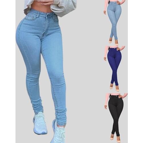 4XL 5Xl Sexy Woman Fashion Jeans Stretch Skinny Jean Large Size Spandex Denim Hip Slim Pants 2021 New Black Blue Womens Trouser