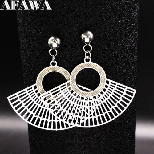 2021 Fashion Stainless Steel Earrings for Women Fan Silver Color Stud Earring Jewelry pendientes para las mujeres E1559S01
