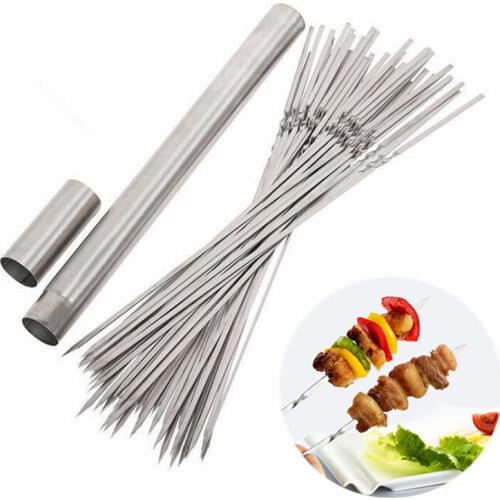 25pcs Reusable Barbecue Skewers with Storage tube Stainless Steel BBQ Needle Stick for Outdoor Camping Picnic Tool