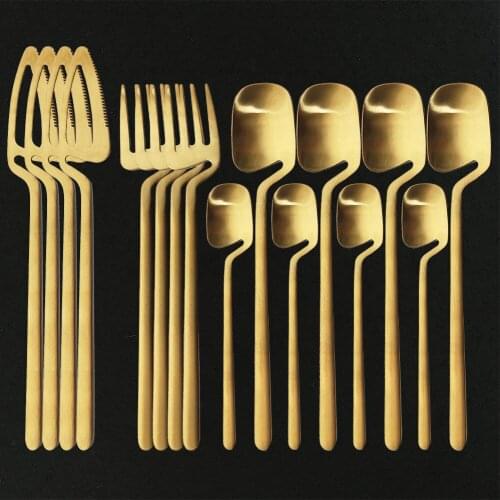 18/10 Stainless Steel Tableware Set 16Pcs/Set Gold Cutlery Set Knife Fork Coffee Spoon Dinnerware Set Party Home Silverware Set