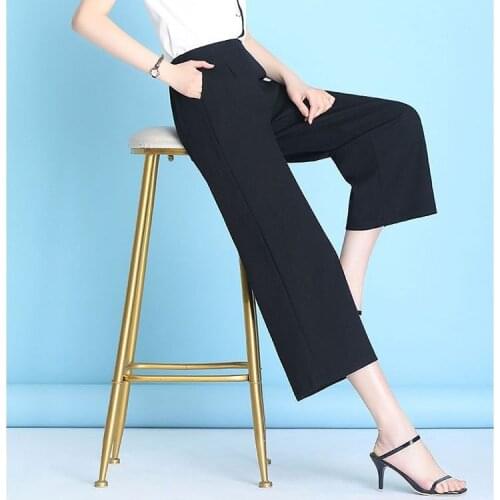 2021 Summer Women Elastic High Waist Wide Leg Cotton Linen Pant Fashion Korean Slim Casual Loose Straight Trousers Plus Size Z63