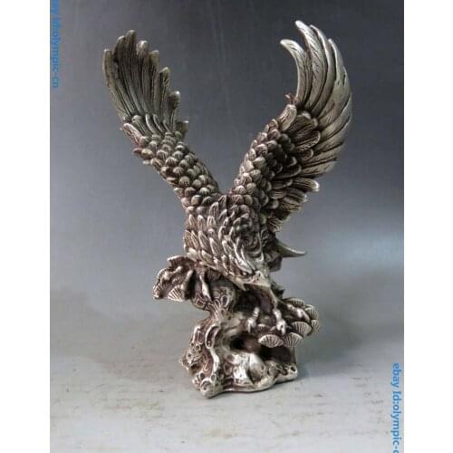8" China silver carved fina Realize ones ambition eagle Sculpture Statue