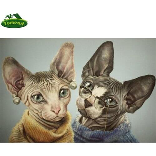 Full Drill Sphynx Cat Couple Needlework Diamond Embroidery 5d Diamond Painting,Cross Stitch,3D Rhinestone Embroidery,Mosaic Pet