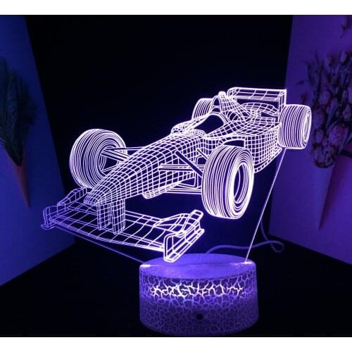 Car Series F1 Formula One Racing Mode l3D LED Lamp Visual Illusion White Cracked Base Night Light for Festival Birthday Gifts