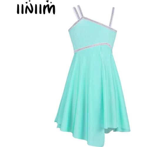 Kids Child Ballet Dance Class Dress Shoulder Straps Shiny Gymnastics Leotard Dancewear Latin Tutu Ballerina Girls Costumes