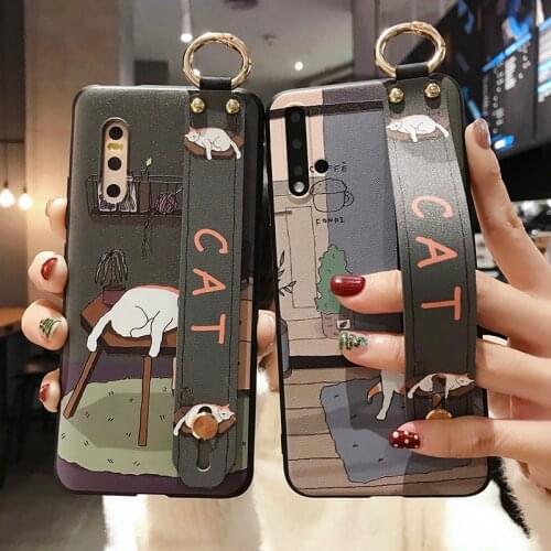 Cartoon cat Wrist Strap phone case For Samsung Galaxy Note 8 9 10 S9 S8 S10 plus A50 A70 A40 A30 A20 A10 A60 Cute Holder case