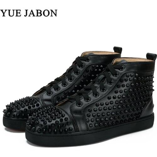 Black Stylish Men Spike Casual Shoes Rivet Sneakers Lace-up High Top Fashion Male Shoes Runway Chaussure Homme Plus Size39-46