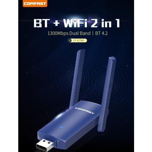Comfast 1300Mbps 5GHz Wireless USB WiFi Adapter 2*3dbi Antenna BT4.2 Network Card for PC/Laptop/desktop Wifi+Bluetooth Combo