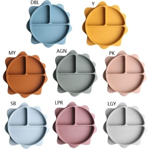 Baby Suction Cup Bowl Non-toxic BPA-Free Silicone Sun Shaped Divided Dinner Plate Infants Learning Feeding Dish Newborn