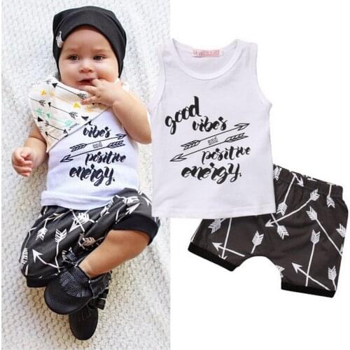 DHL 50set Toddler Newborn Kids Baby Boys Arrow T shirt Tops Shorts Pants 2PCS Casual Outfit Clothes Summer suit Set