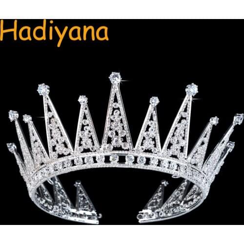Hadiyana Elegent Crowns Large Size Zirconia Crystal Wave Wedding Bridal Tiaras Crown for Women Hair Accessories Box Pack BC3101