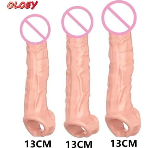Eusable Penis Sleeve Enlargement Bdsm Condoms Toys for Men Dildo Extender Enhancer Sex Delay Realistic Condom Adult Sex Toys