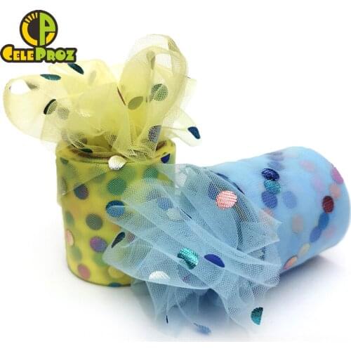 6cm 25Yards Rainbow Dot Tulle Glitter Sequin Tulle Mesh Ribbon For DIY Bowknot Tutu Pom Poms Handmade Craft Fabric Lace Supplies