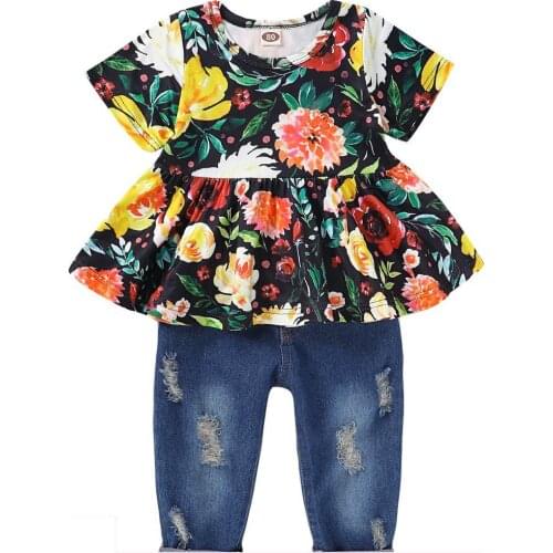 Fashion Baby Clothes NEW Summer Toddler Girl Clothing Printed T-shirt Tops+Long Pants 2Pcs Set