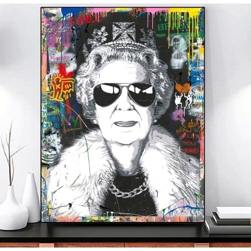 Graffiti Art Queen of England with Glasses Canvas Painting Abstract Posters and Prints Wall Art Pictures for Living Room Decor