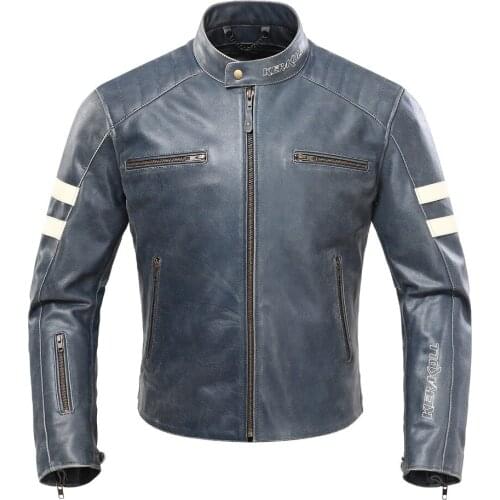 KERAKOLL Racing Jacket Genuine Leather Motocross Jacket Cowhide Winter Waterproof Keep Warm Darkcyan Removable Lining CE protect