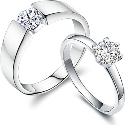 Anillos Korean Style Lovers Silver Wedding Party Dating Classic Zircon Couple Rings S925 Кольца 2021 Тренд Кольца Для Женщин