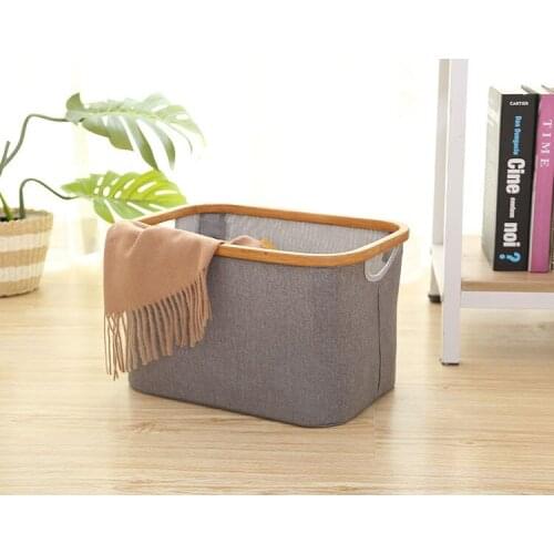 Collapsible Rectangular Laundry Hamper Bamboo Foldable Large Capacity Storage Basket Self Standing Storage Bag for Clothes Toys