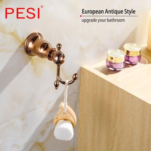 Robe Hook Rose Gold Brass Bathroom for Towels Bag Hat Wall Mounted Double Clothes Coat Hanger Bath Hardware