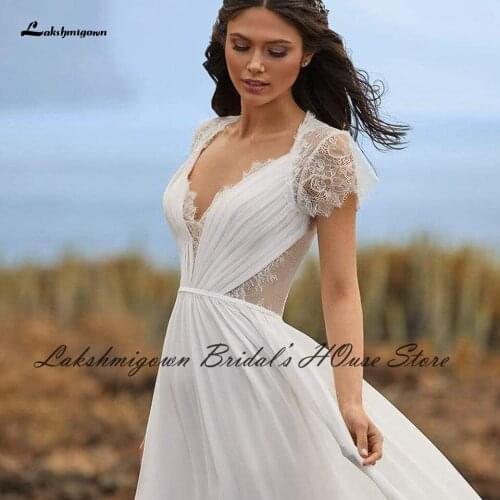 Lakshmigown Sexy Birdal Dress Wedding Beach 2022 Robe Vintage Lace Short Sleeve Boho Wedding Dresses Lace Illusion Back