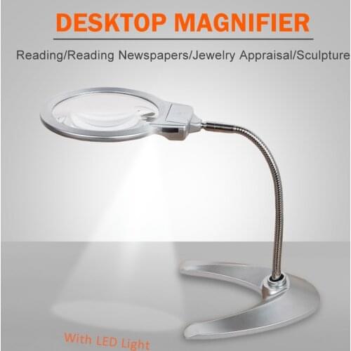 Metal Hose Magnifier,Foldable Illuminated Magnifier,LED Lighted Lamp Desk Magnifier 5X 2X Magnifier Loupe