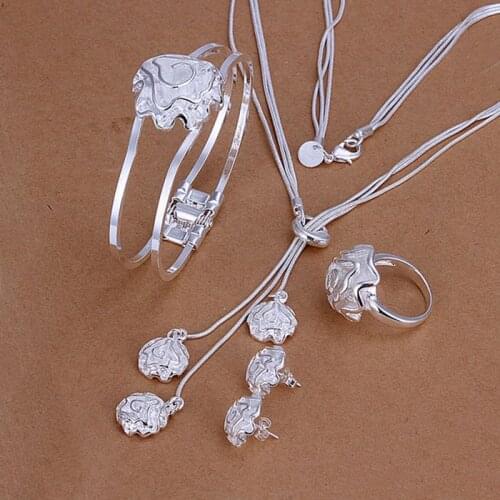 Sets Silver Plated Sets Silver Trendy Beautiful Jewelry Sets Roses Jewelry Wholesale Free Shipping zoiu LS294