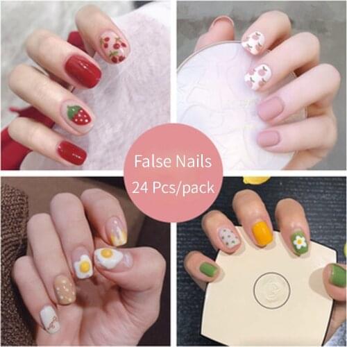 Nail Tip Fake Art Press on Nails with Glue Designs Set Full Artificial Short Packaging Kiss False Clear Cover