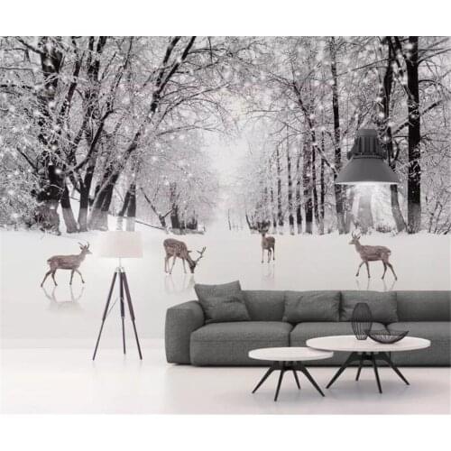XUE SU Wall cloth custom wallpaper 3D mural elk snow scene TV sofa background wall a variety of materials are available