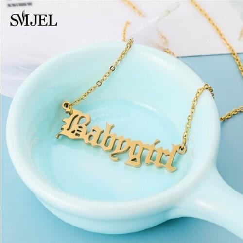 Stainless Steel Letter Necklace Old English Babygirl Necklaces 2020 Fashion Babygirl Charm Necklace for Mom Best Gifts