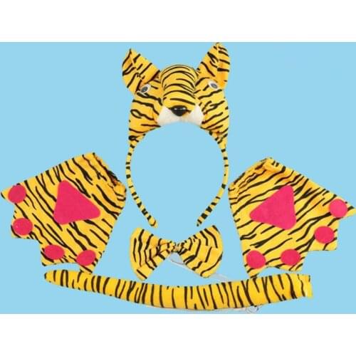 3D Tiger Animal Ears Headband Bow Tie Tail Gloves Claw Kids Boys Girls Cosplay Costume Accessories Props Halloween Party Favor